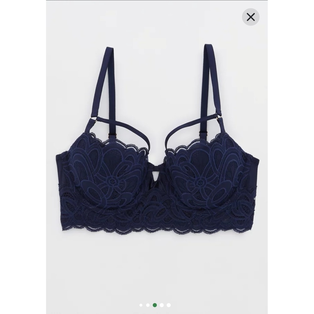 Aerie Show Off Balconette Bra Size 32C Rooftop Garden Lace Navy Blue